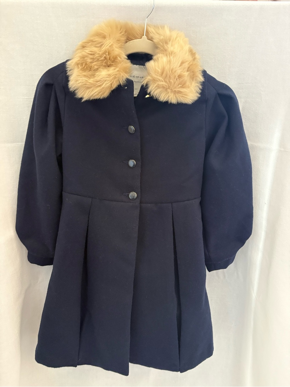 Janie and Jack Girls' Navy Coat with Faux Fur Collar Sz 7/8